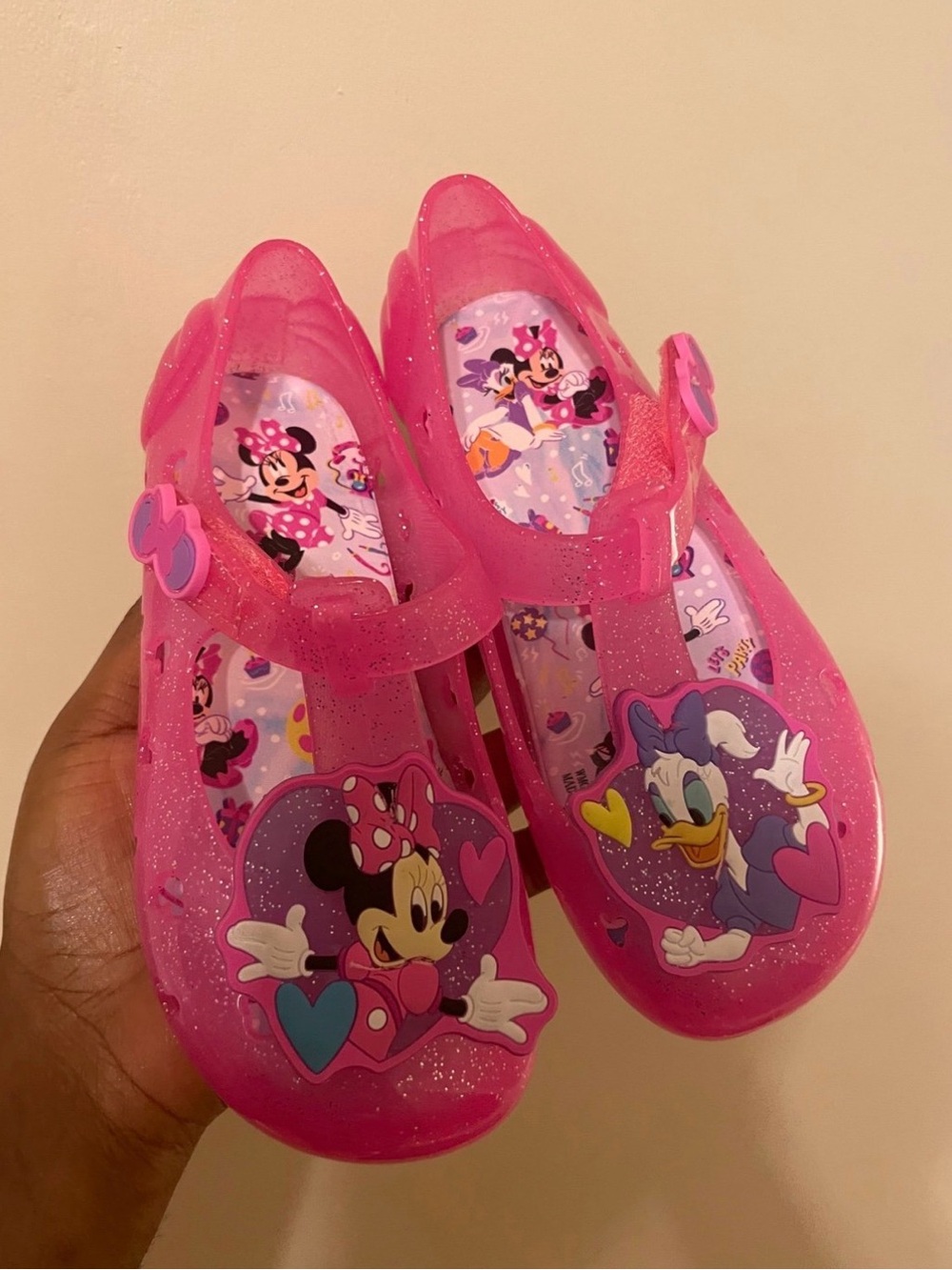 Disney Kids Pink Minnie & Daisy Glitter Jelly Sandals